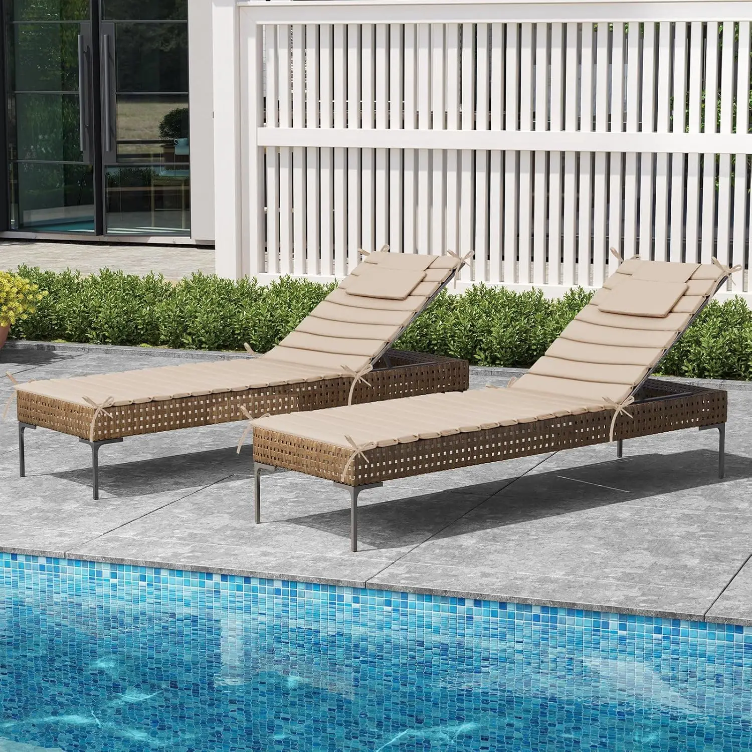 Products Outdoor Chaise Cushion Set of 2, Outdoor Lounge Chair Cushion with Headrest for Patio Furniture, Lawn, Pool, 80''L x 26