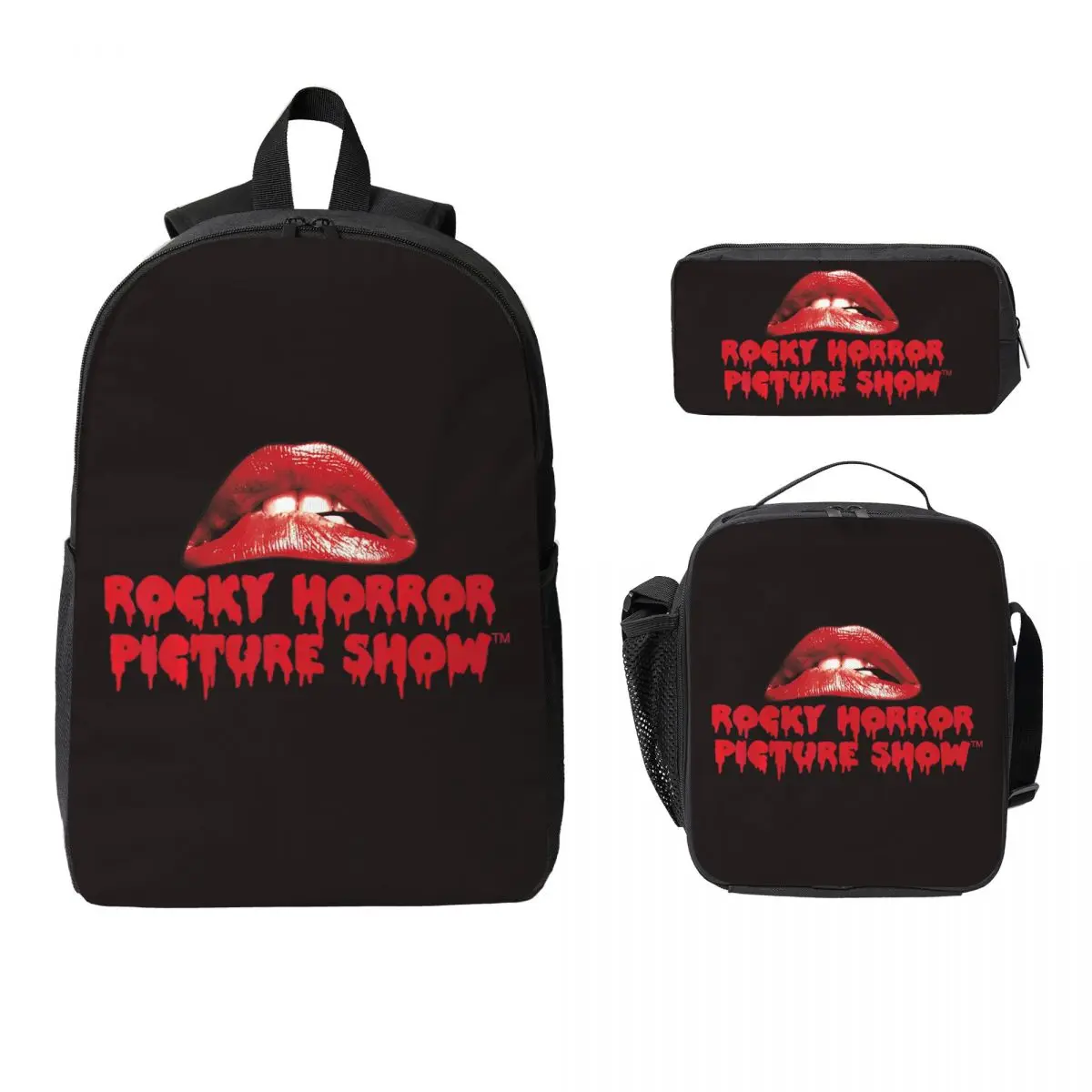 

The Rocky Horror Picture Show Lips Logo Backpack BookBag School Bag Computer Shoulder Bags 3ps Insulated Lunch Bag Pencil Case