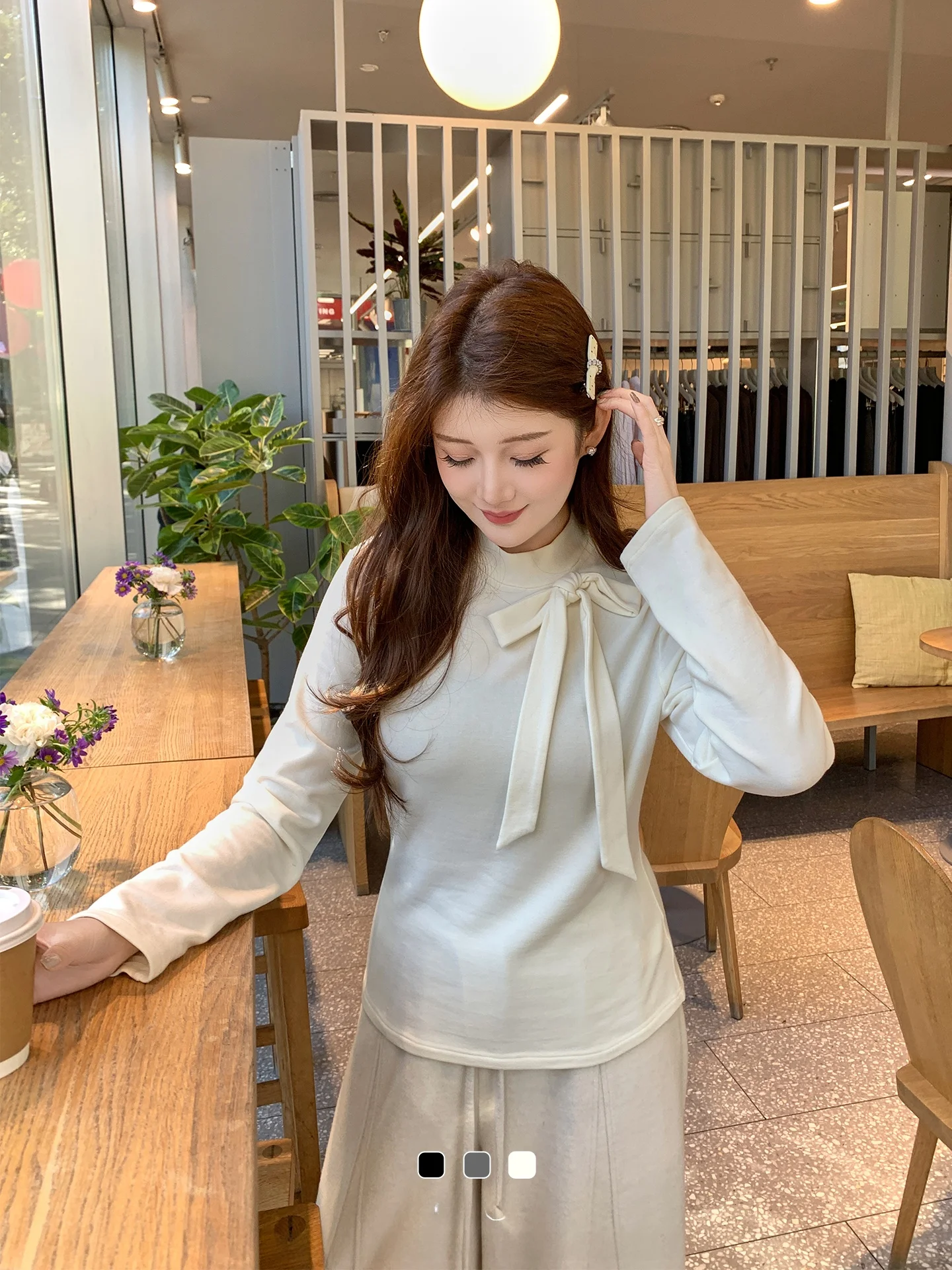 

Mascotte plus Size Women's Knot Half High Neck Fleece Base Shirt Winter Casual Loose Fit Long Sleeve Knitwear