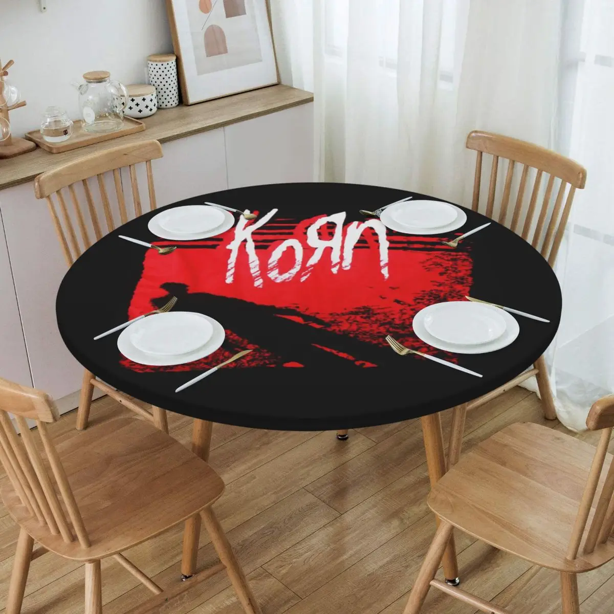 Korn Metal Rock Music Waterproof Round Tablecloth Oilproof Table Cloth for Kitchen Events Dining Table Cover