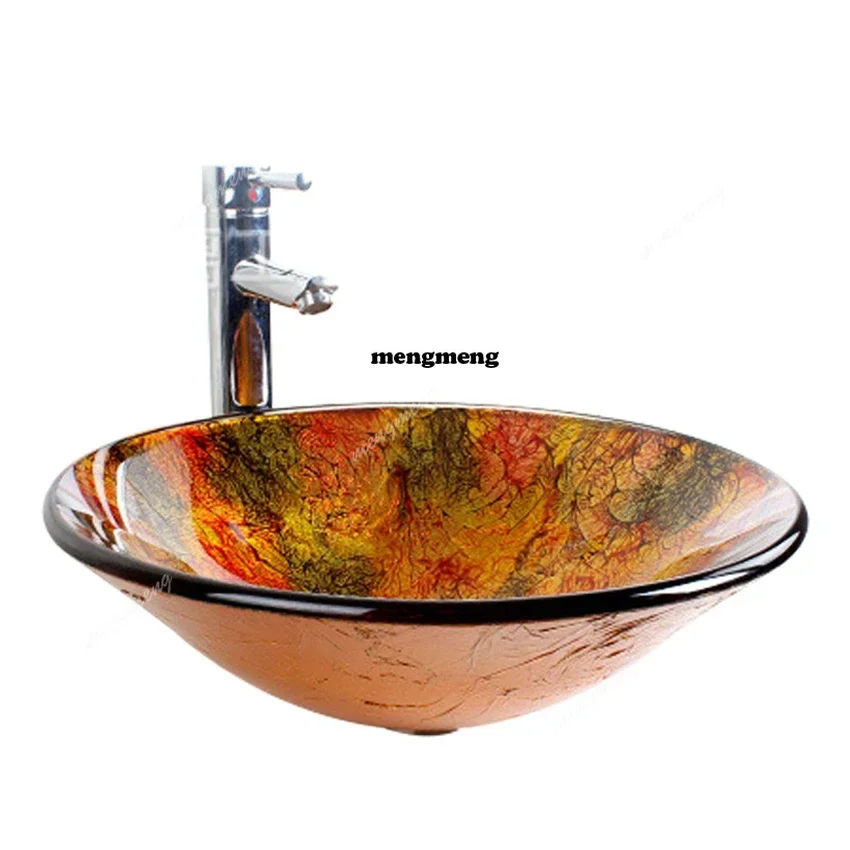 NQ52 Great discounts European-Style Round shape Ceramic Table Basin Household tempered glass Wash Basin Bath Vessel Sink with Ta