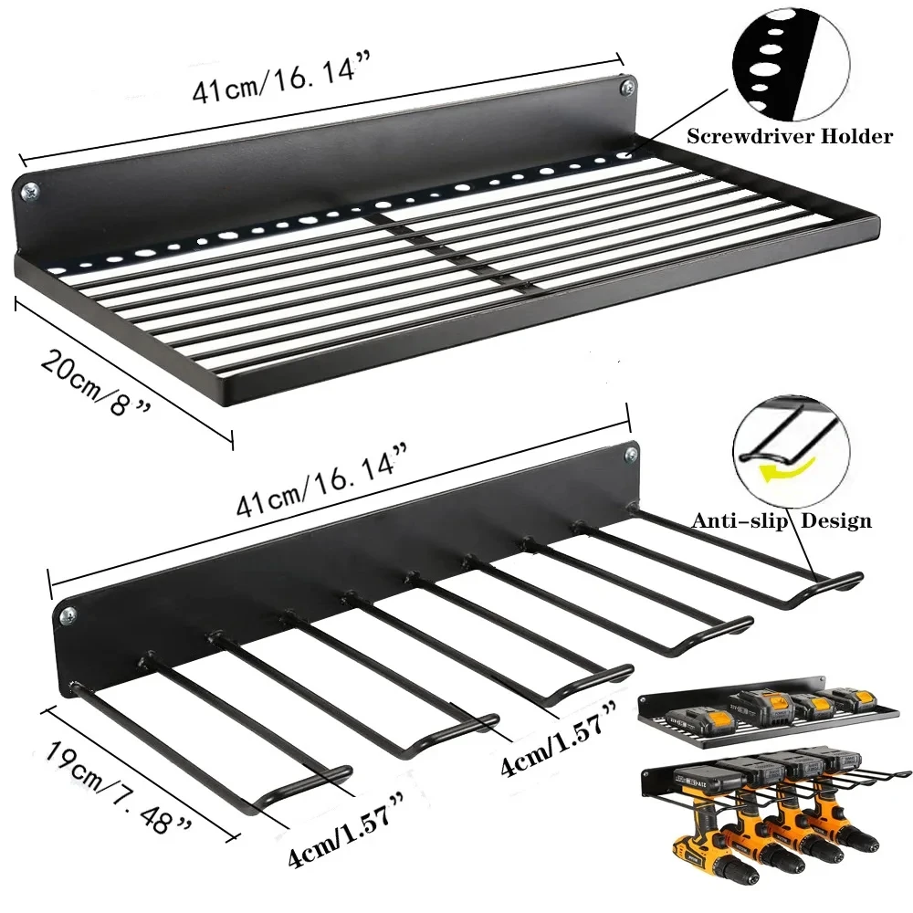 Imagem -05 - Mão Power Tool Organizer Rack Parede Montado Armário de Ferramentas Flutuantes Broca Elétrica Titular Pesados para Oficina de Garagem