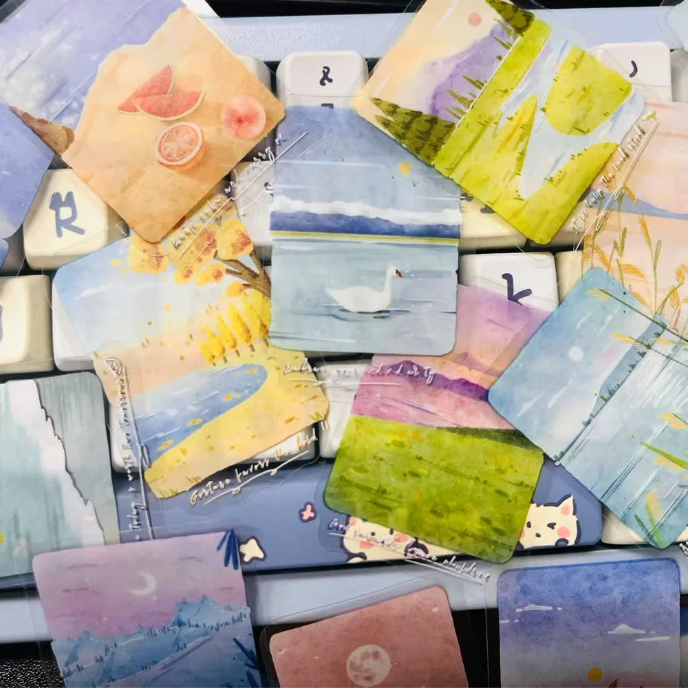 50pcs ภูมิทัศน์สติกเกอร์ภูมิทัศน์ภาพวาดตกแต่งแล็ปท็อป Scrapbooking คู่มือไดอารี่ DIY แก้วอัลบั้มสติกเกอร์กันน้ํา