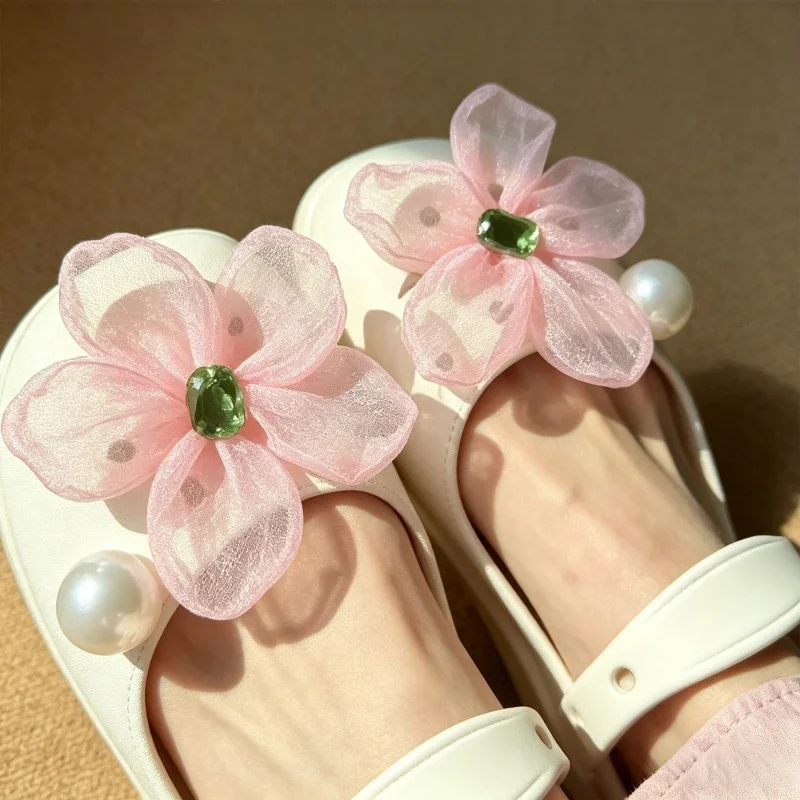 Pearl Decor Shoe Charms Organza Flower Butterfly Croc Charms DIY Accessories for Clogs Sandals Elegant Shoe Accessories 1Set