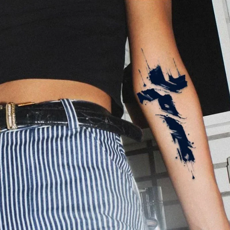 Kräuter Kreuz Tattoo Aufkleber gefälschte Tattoos für Frau Mann Arm Kunst dauerhafte semi-permanente Tattoo Punk temporäre Tattoo wasserdicht – Detail 5
