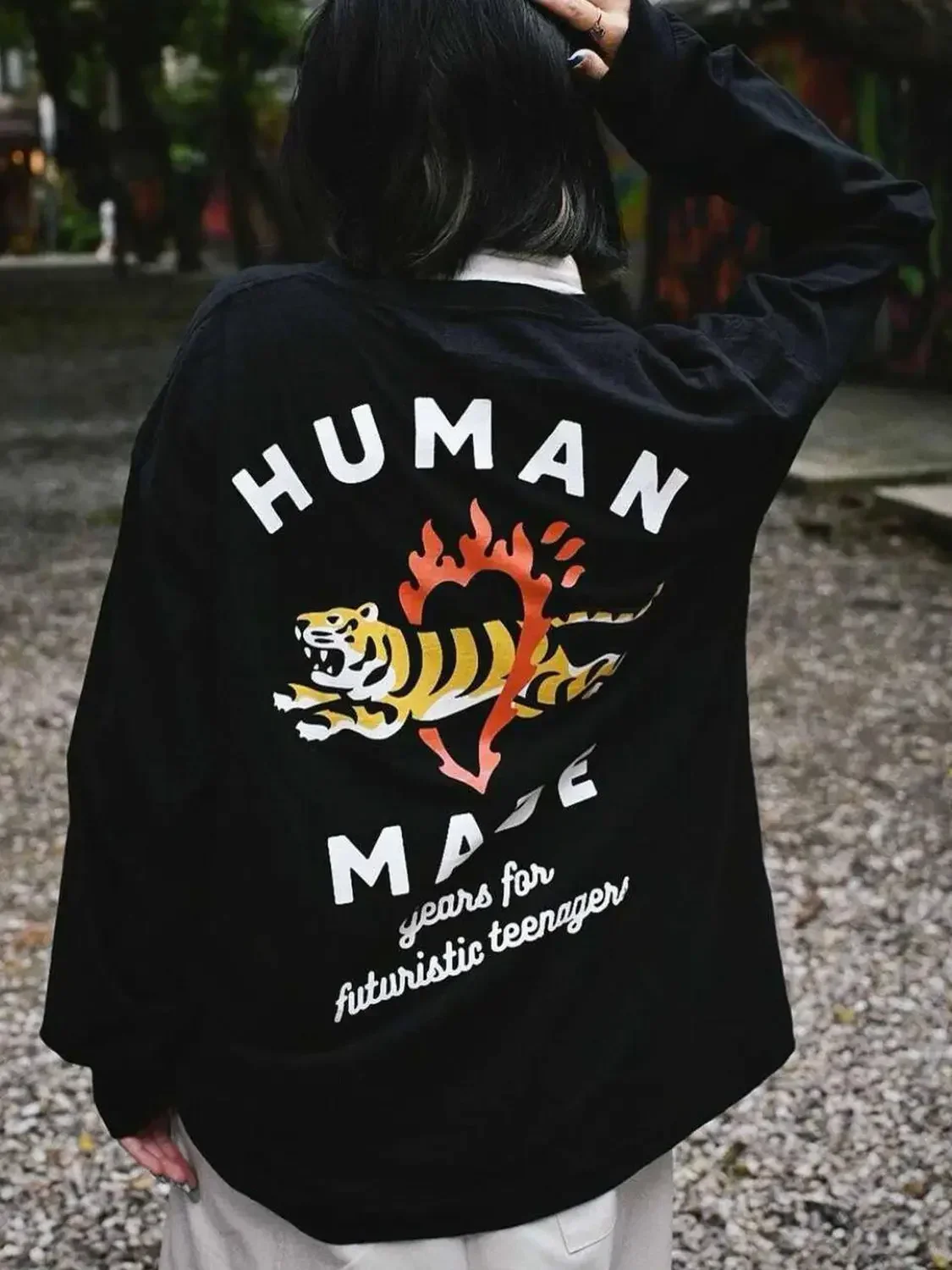 2026 Unisex HUMAN MADE Japanese Retro Long Sleeve T-Shirt 100% Cotton Tiger Print Loose Fit Casual Tee Streetwear Top