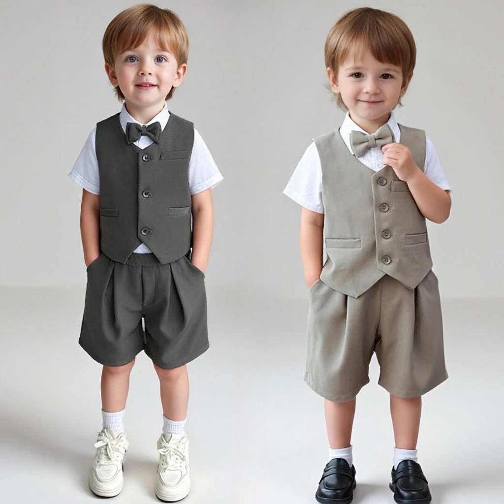 Boys Summer Outfit Casual Vest Shorts Blazers Set for Kids Clothes Khaki Gentleman Pageboys Wedding Suit Children's Formal Wear