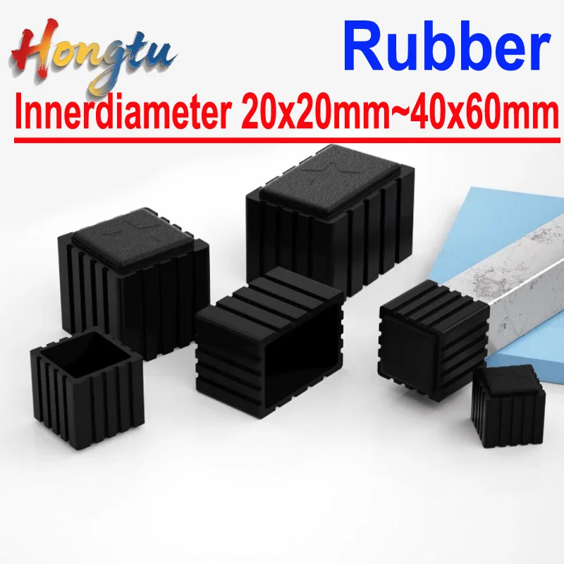 

Square Rubber Black Chair Leg Caps Non-slips Table Foot Dust Cover Socks Floor Protector Pads Pipe Plugs Furniture Leveling Feet