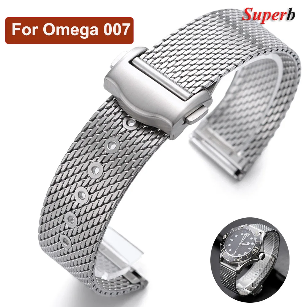 Cinturino per orologio in acciaio inossidabile con maglia milanese da 20 mm per cinturino per orologio Omega 007 Accessori per cinturino per orologio unisex Cintura di ricambio