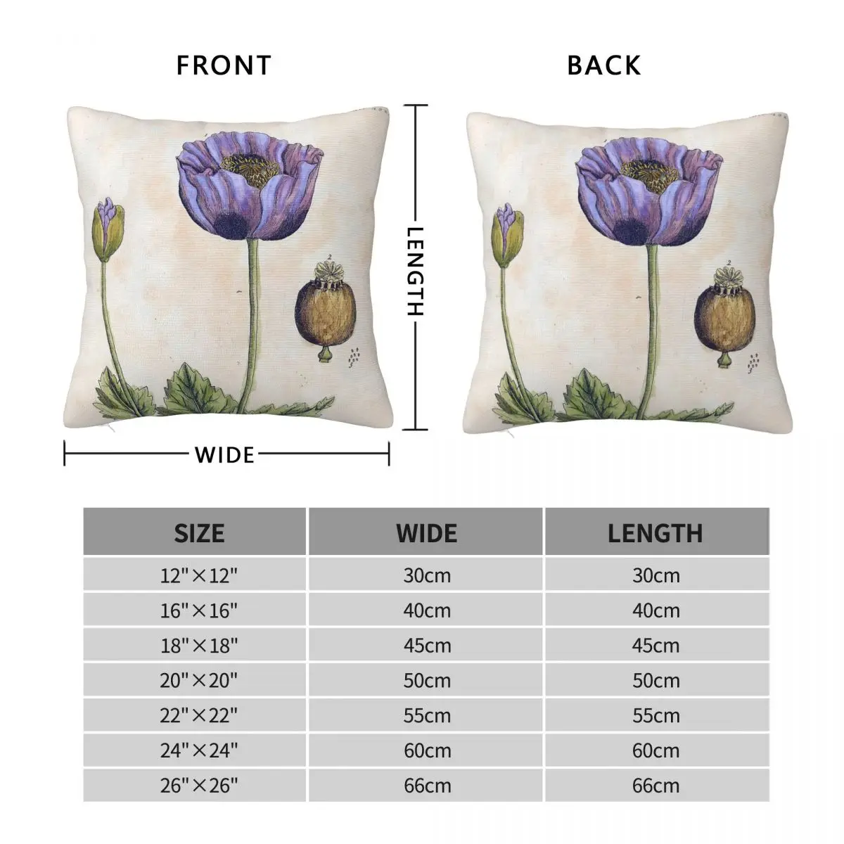 Black Poppy Elizabeth Blackwell Square Pillowcase Polyester Linen Velvet Pattern Decor Throw Pillow Case Sofa Cushion Cover