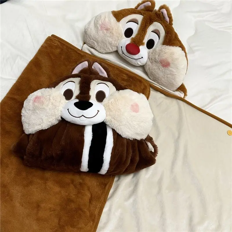 Disney Kawaii Chip 'n' Dale Cartoon Plush Blanket Autumn And Winter Aesthetic Household Shawl Hooded Fashion Portable Blankets