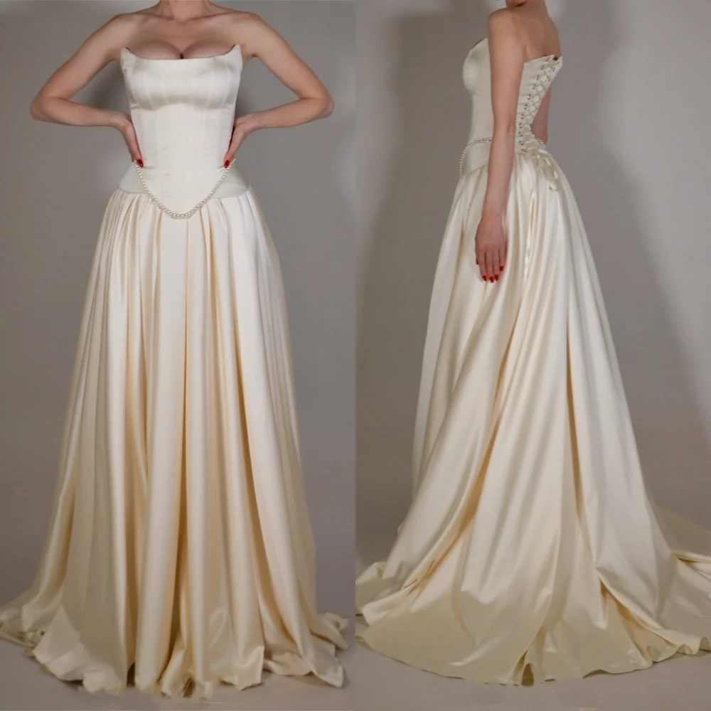 Customized Elegant Ribbon Pleat A-line Strapless Long Dresses Bespoke Occasion Dresses Fashion Unisex Saudi Arabia