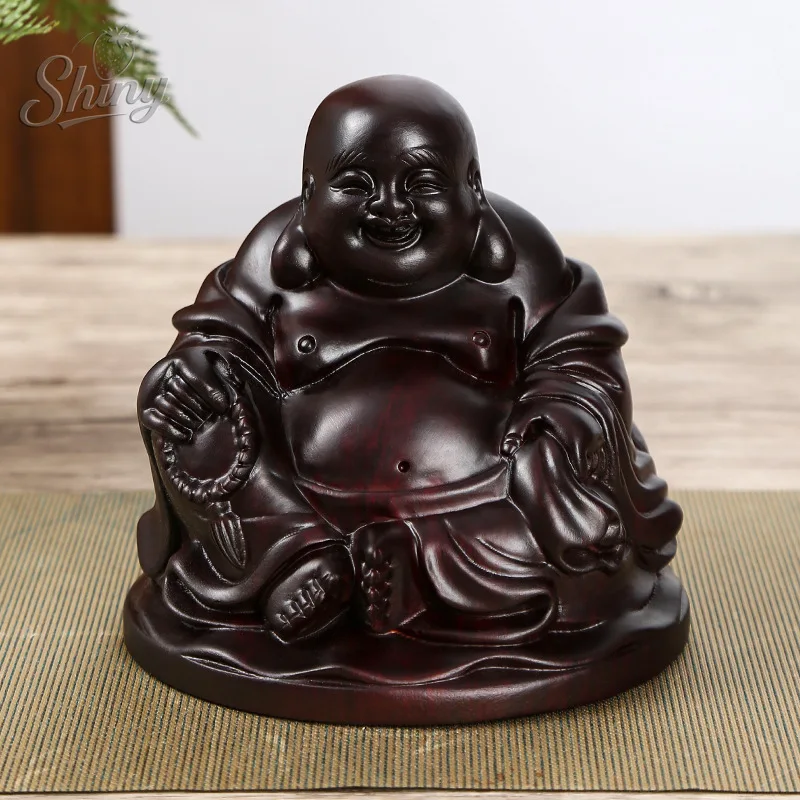 

Ebony Wood Carving Sitting Smiling Buddha Wooden Crafts Hand-carved Maitreya Buddha Desktop Ornaments