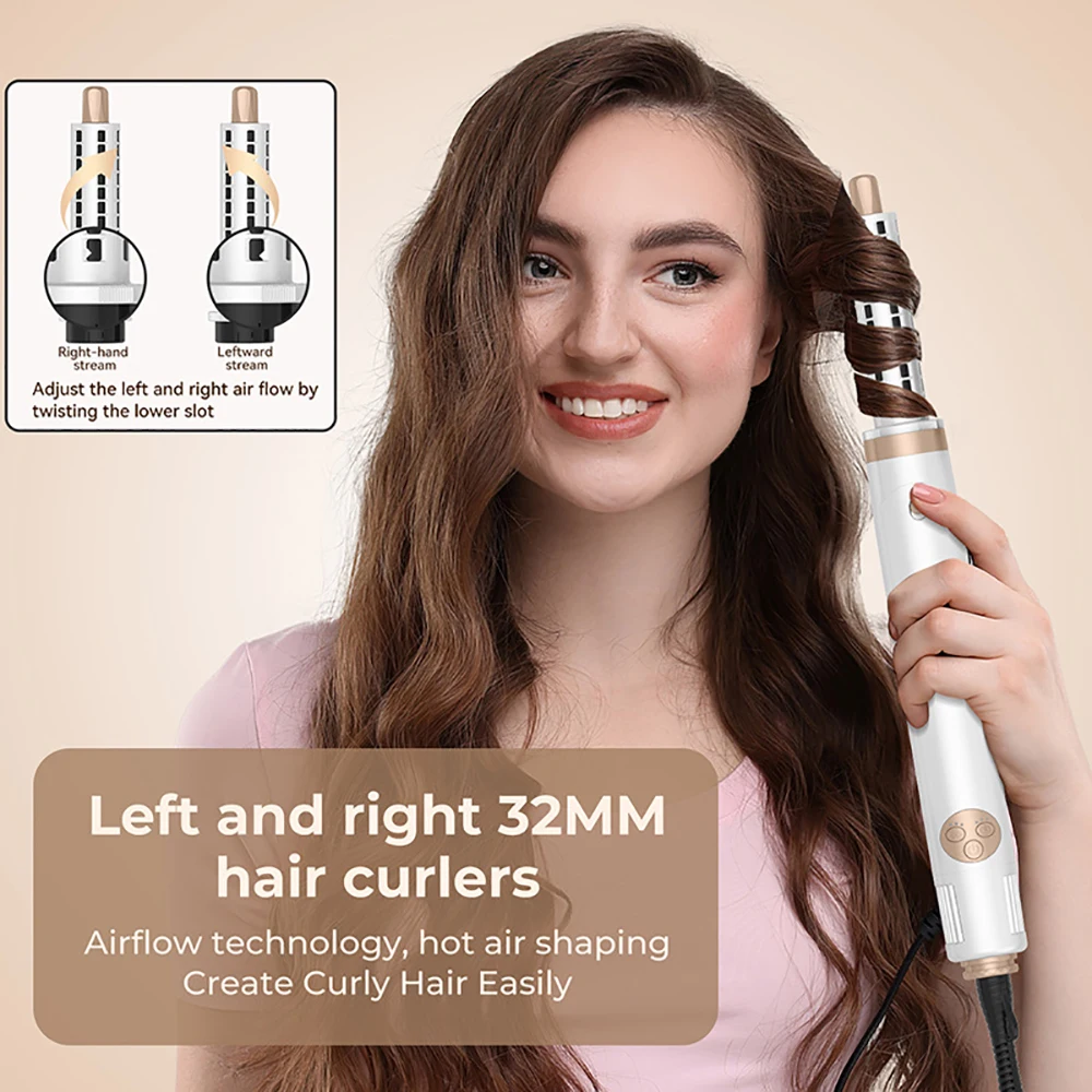 6 in1 Hair Dryer Brush 110,000 RPM High Speed Automatic Curling Iron Curler and Straightener Negative Ion Hot Air Comb Blowdryer