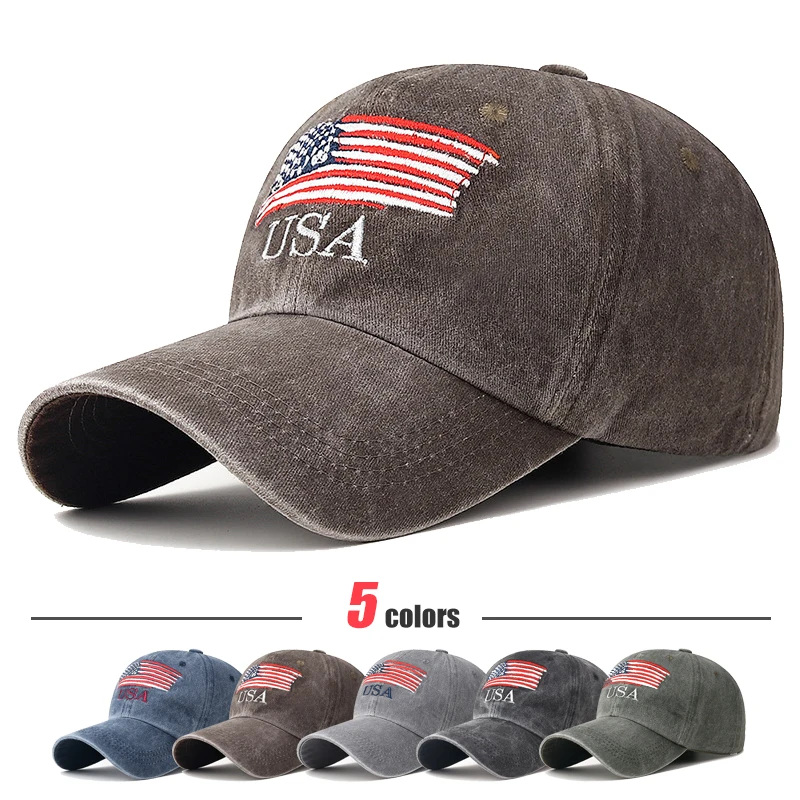 New Washed Cotton Old Embroidered USA Letter Cap Outdoor Men and Women Sun Visor Baseball Cap