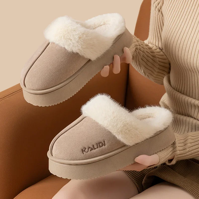 Winter Autumn Fashion Warm Cotton Slippers  for Women and Men Plush Indoor Home Thick Bottom Heel Non Slip Couple House  Shoes