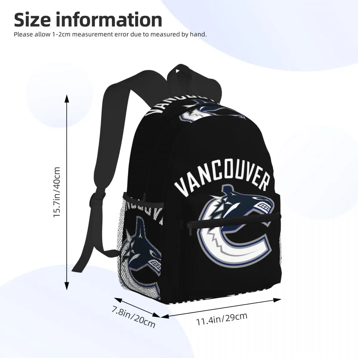 Vancouver Hockey Canucks Essential Active Student Backpack School Bag Hiking Travel Daypack for Boys Girls Bookbag Shoulder Bags