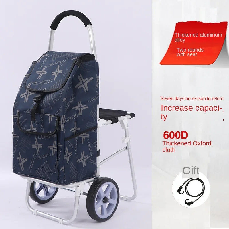 Shopping Cart Large Capacity with Seat for The Elderly Portable Folding Trolley Lightweight Aluminum Alloy Trolley