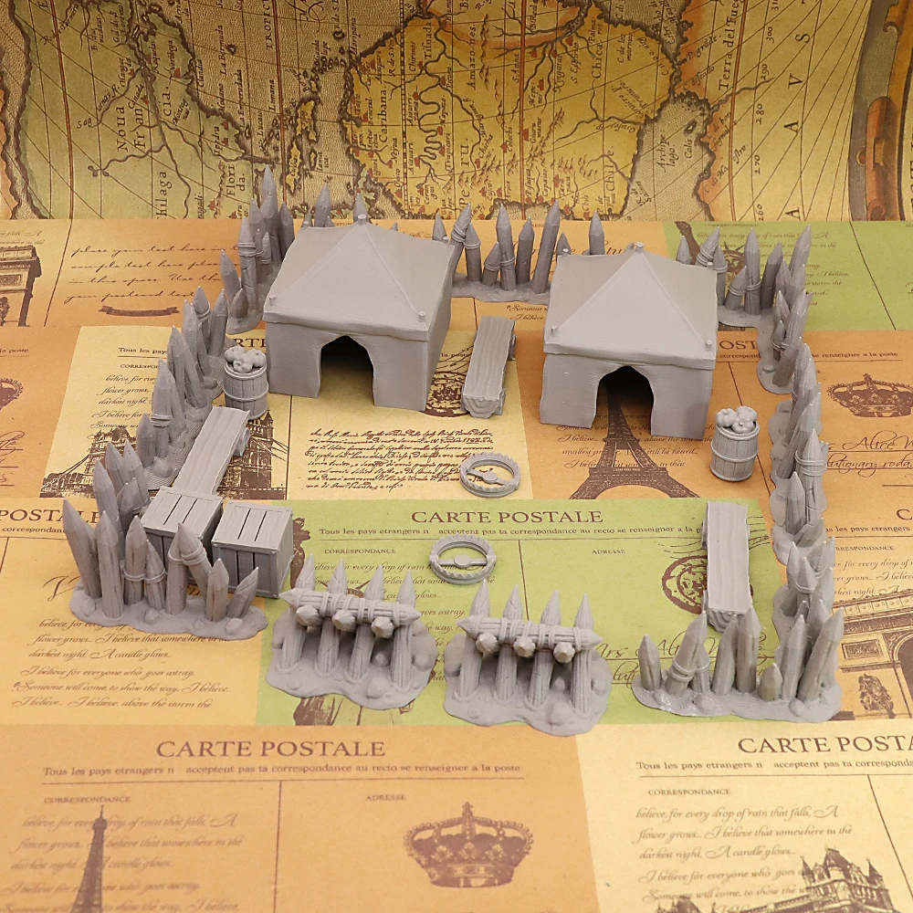 Military Camp Terrain Set Tabletop Fantasy Wargame Scenery Miniature Encampment Unpainted RPG Battlefield Accessories