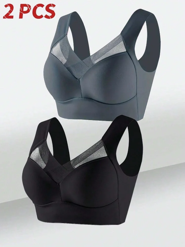 2 Stuks Vrouwen Kant Sport Bh Plus Size Naadloze Beha Bralette Backless Dame Brasserie Vest Vrouwelijke Verzamelen Schokbestendig Draadloze L-3XL