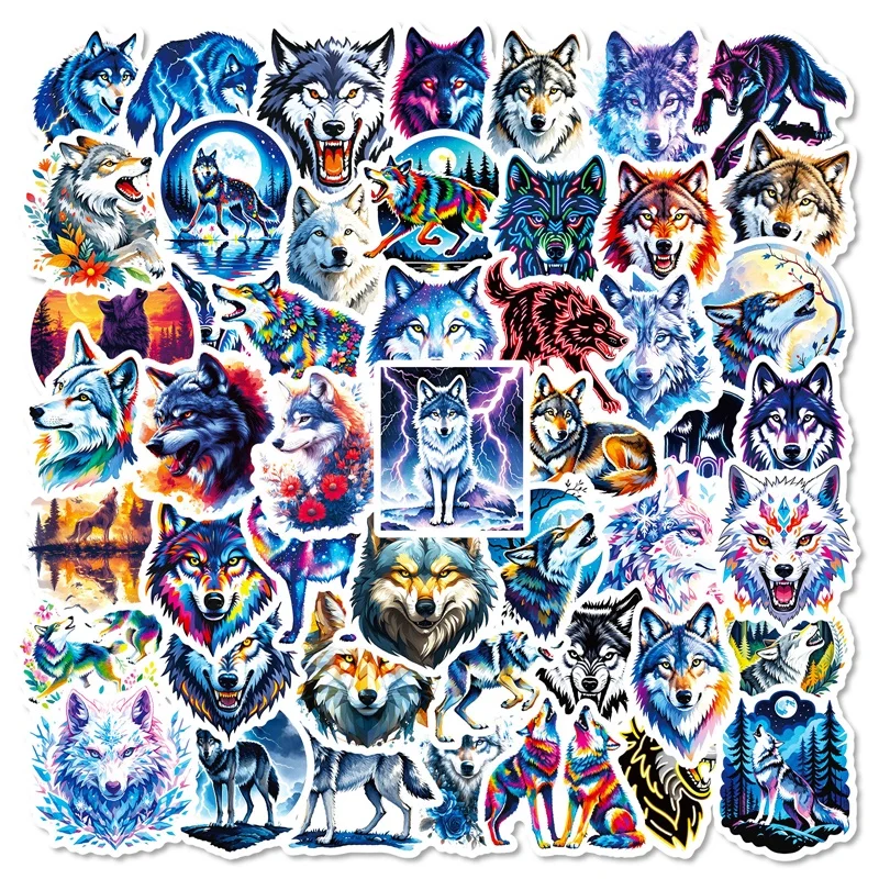

10/30/56PCS Cartoon Wolf Colored PVC Sticky Sticker Aesthetic DIY Decoration Scrapbooking Hand Accounting Supplies for Kids