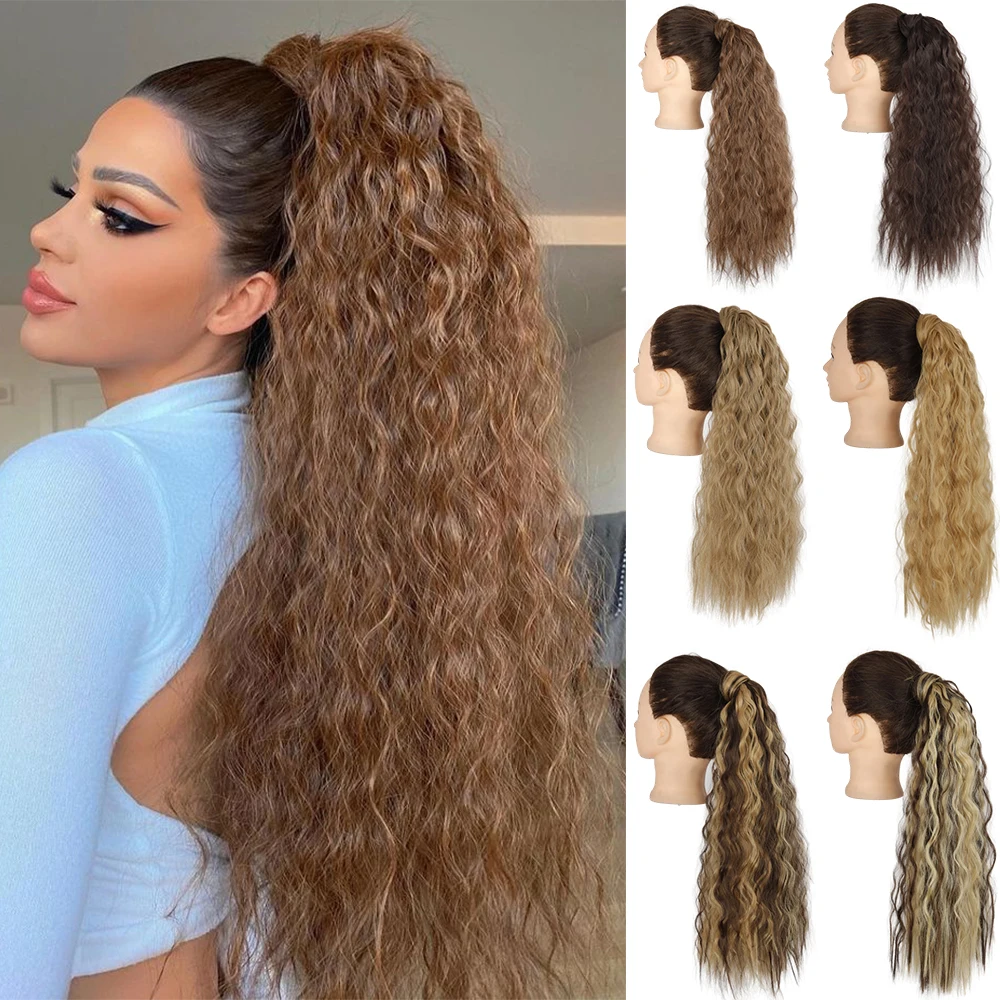 XINRAN Synthetic Long Fake Hair Pieces Drawstring Ponytail Extensions Corn Curly For Women High Temperature Fiber Hair Extension