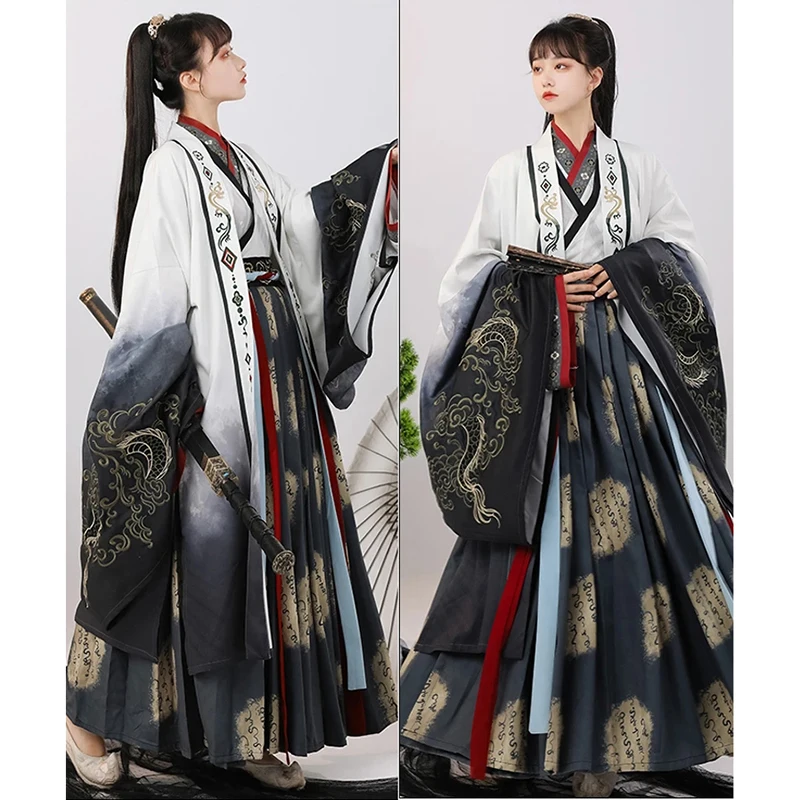 Chinese Dress Women Ancient WeiJin Hanfu Traditional Embroidery Tang Dynasty Dresses Style Folk Dance Men Cosplay Kimono Costume