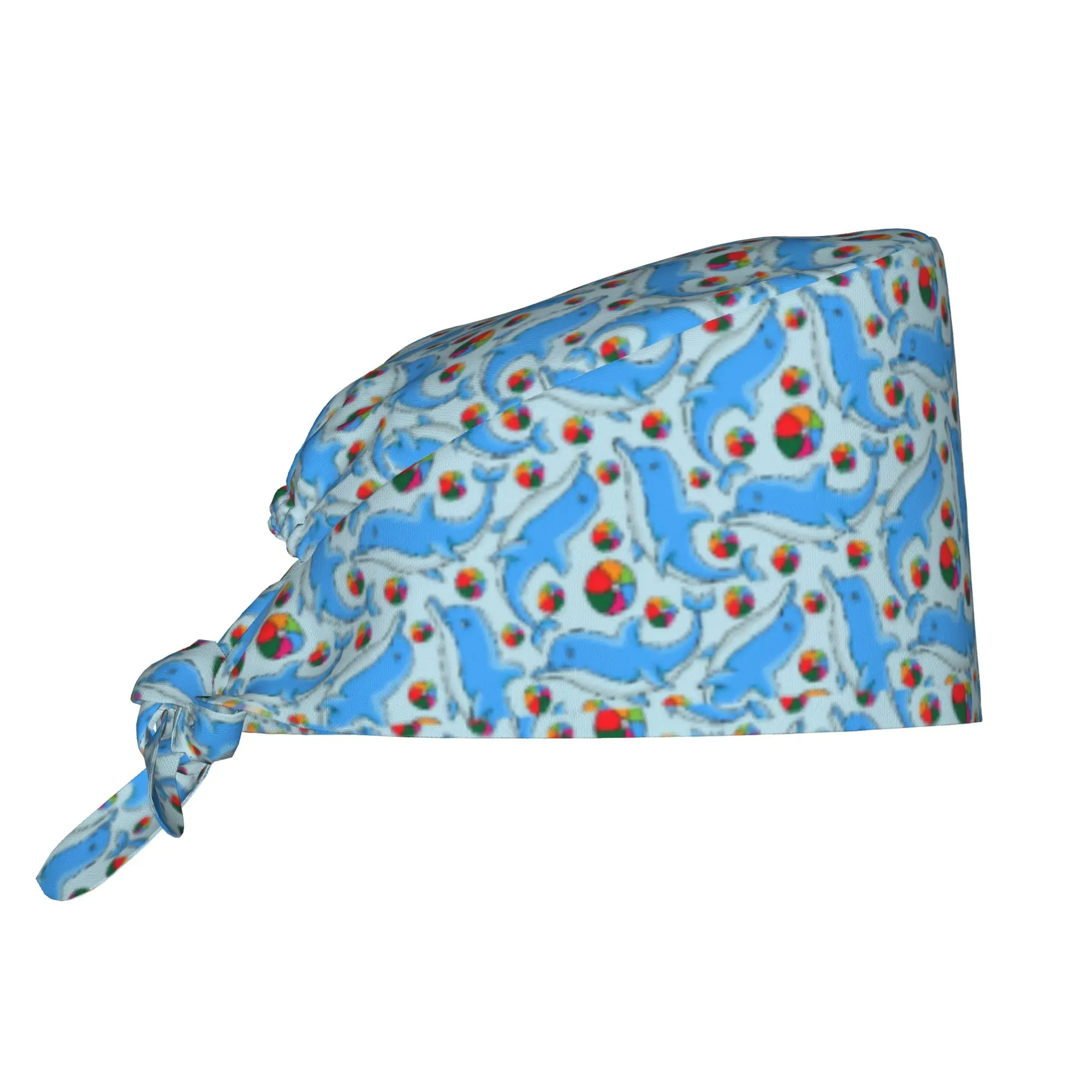 Funny Colourful Creative Dolphins Printed Medical Staff Scrubs Hat Unisex  For Chef Hat Scrub Caps