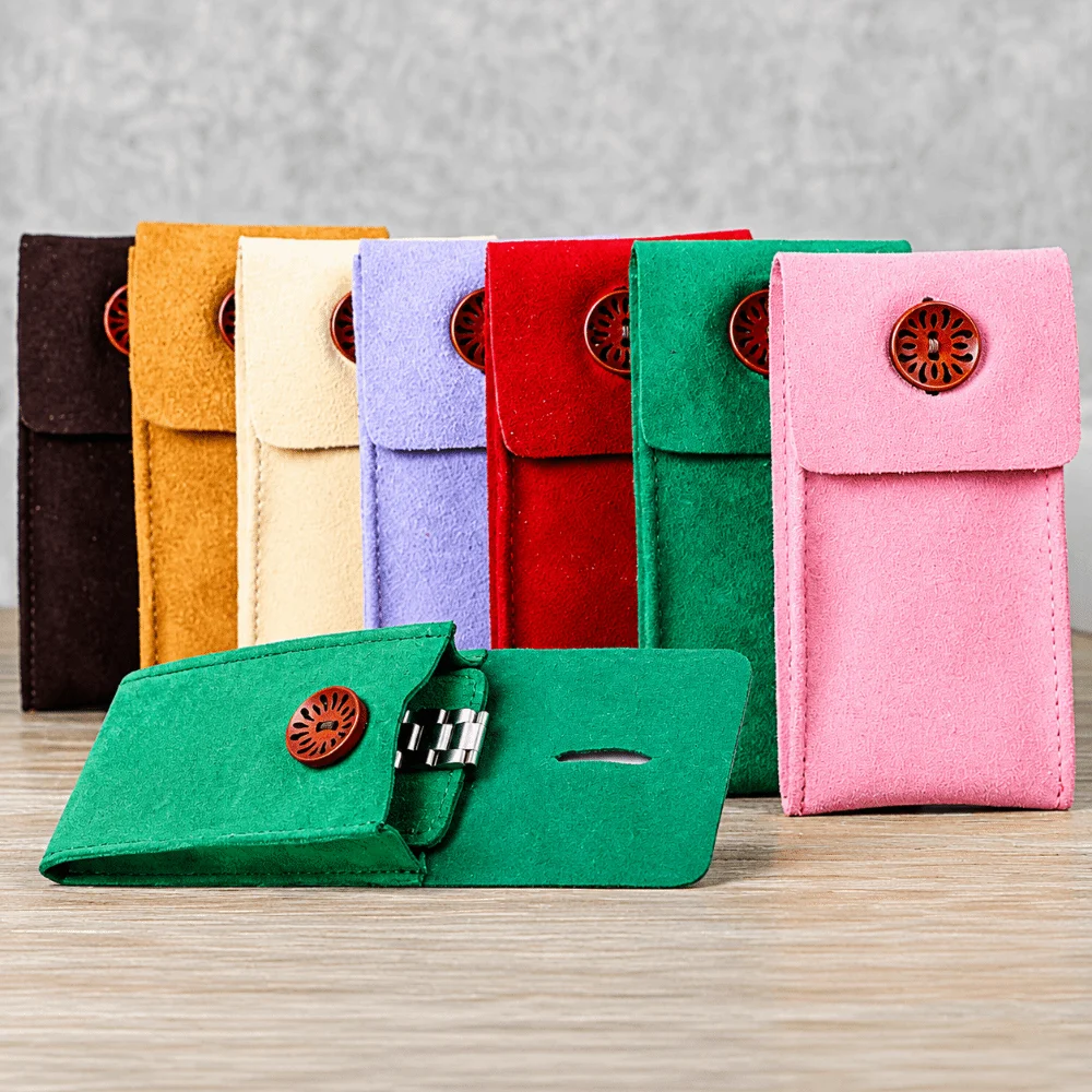Portable Cow Suede Watch Pouch With Inserts Soft Leather Travel Watch Case Anti-Dust Anti-Scratch Watch Storage
