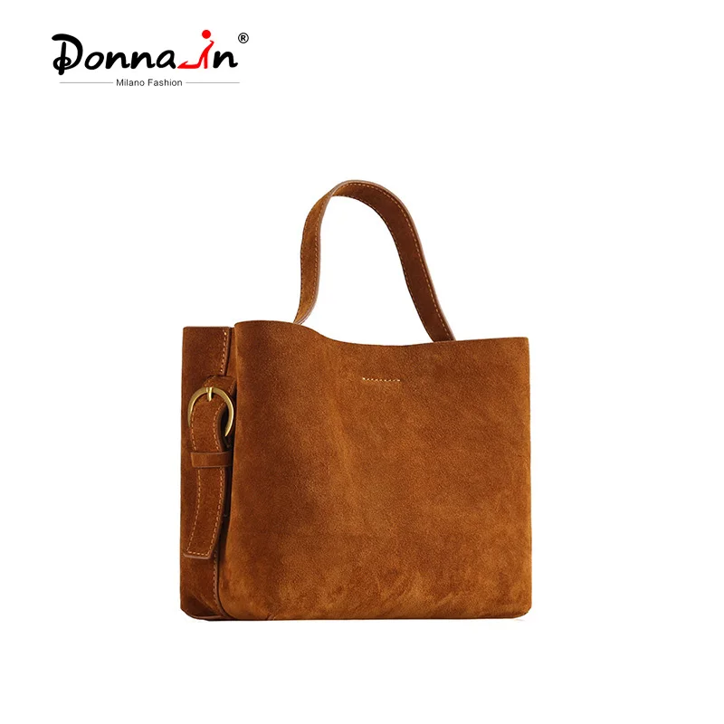 

Donna-in Top Layer Cow Suede Handbag Genuine Cowhide Leather Shoulder Tote Bag Red Casual Large Capacity Winter Style