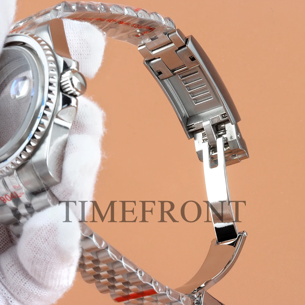 40mmシルバー腕時計ケース、サファイアガラス、GMTセイコーNH34/NH35/NH36/NH38ムーブメント対応、ステンレススチールジュビリーブレスレット、防水ケース