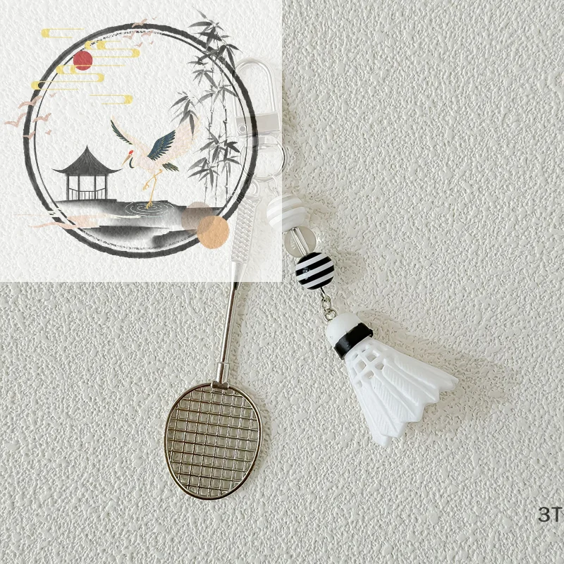 Cute Novelty Mini Badminton Keychain Bag Charm Metal Simulation Racket Key Ring Backpack DIY Decorations Fan Souvenirs