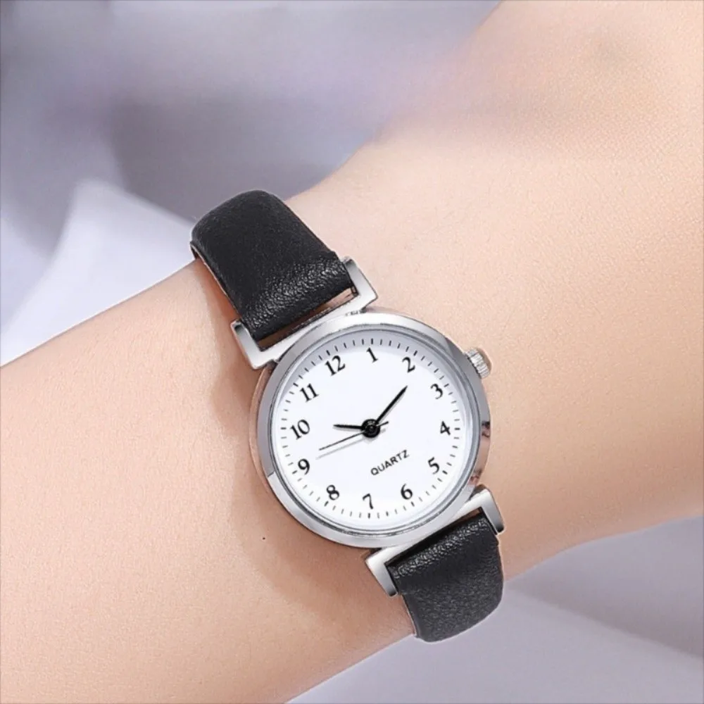 جديد جولة الهاتفي ساعة كوارتز الفولاذ المقاوم للصدأ بو حزام من الجلد المرأة ووتش لون الحلوى بسيطة السيدات ساعات المعصم الهدايا #1