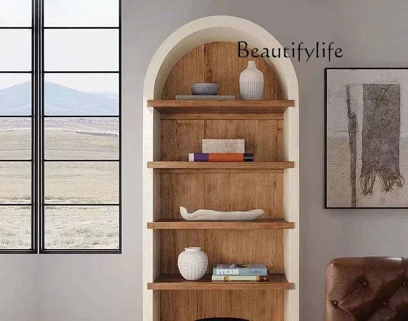 

BK American Light Luxury Solid Wood Bookcase Simple Living Room Two-color Doorless Storage Rack Retro Arched Decorative Cabinet