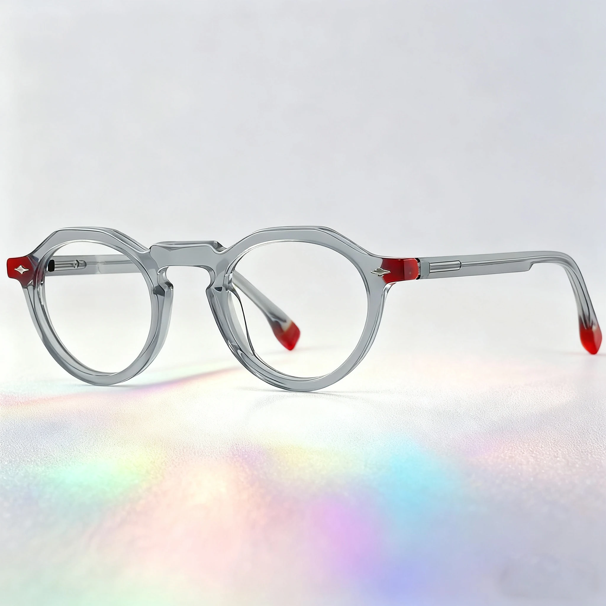 

FYTOO Unisex Stylish Translucent Gray Round Frames Durable Acetate, Perfect for Birthday/Holiday Surprises, Removable Lenses.