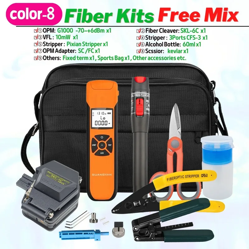 Optic Tool Kit With -70~+10Dbm G1010 OPM10MW Visual Fault Locator Cleaver SKL-6C CFS-3 Fiber Wire Stripper FTTH