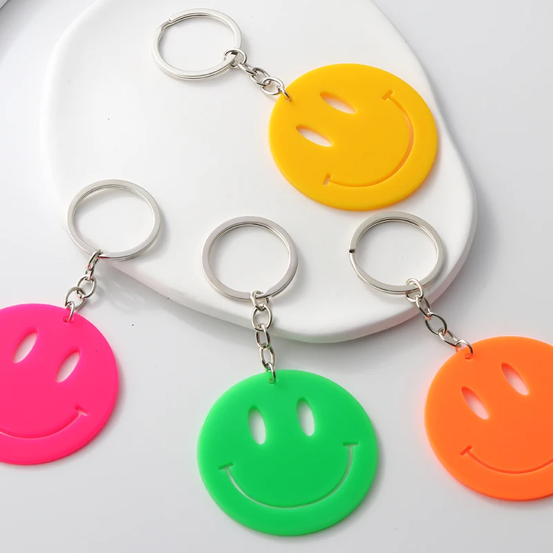 Colorful Acrylic Keychains Smile Face Plastic Key Rings For Women Men Friendship Gift Handbag Decoration Handmade Jewelry