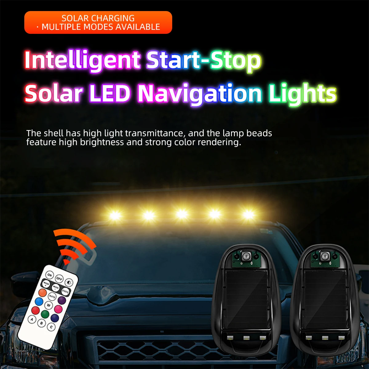 Solar Power LED Car Roof Strobe Navigation Light Remote Control Warning Anti-Collision Pilot Light for Car Truck SUV Signal Lamp