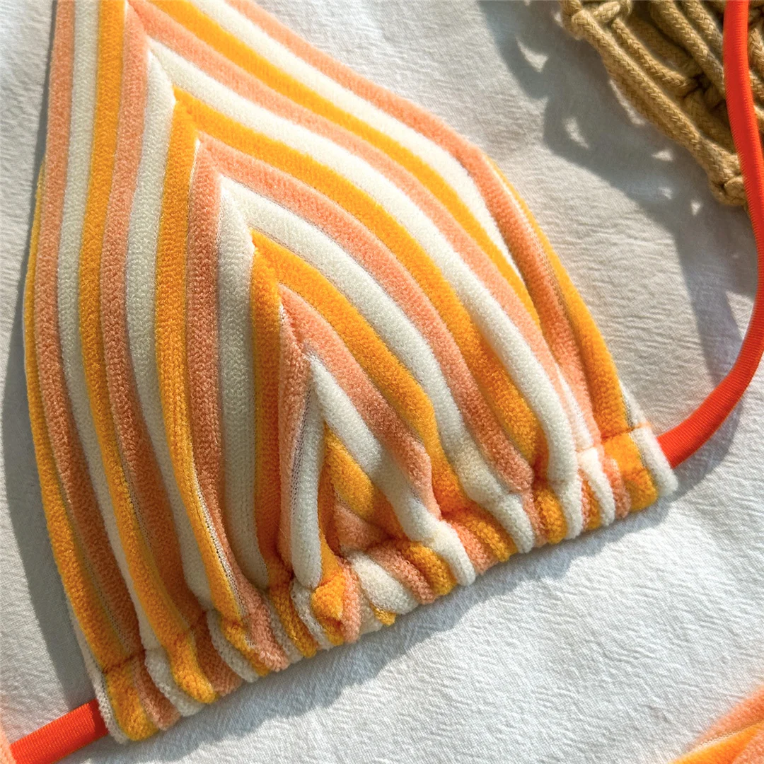 Neuer gestreifter Neckholder-Bikini mit hoher Taille, Damen-Badeanzug, zweiteiliges Bikini-Set mit Shorts, Badebekleidung, Badeanzug, Schwimmanzug V7825 – Detail 22
