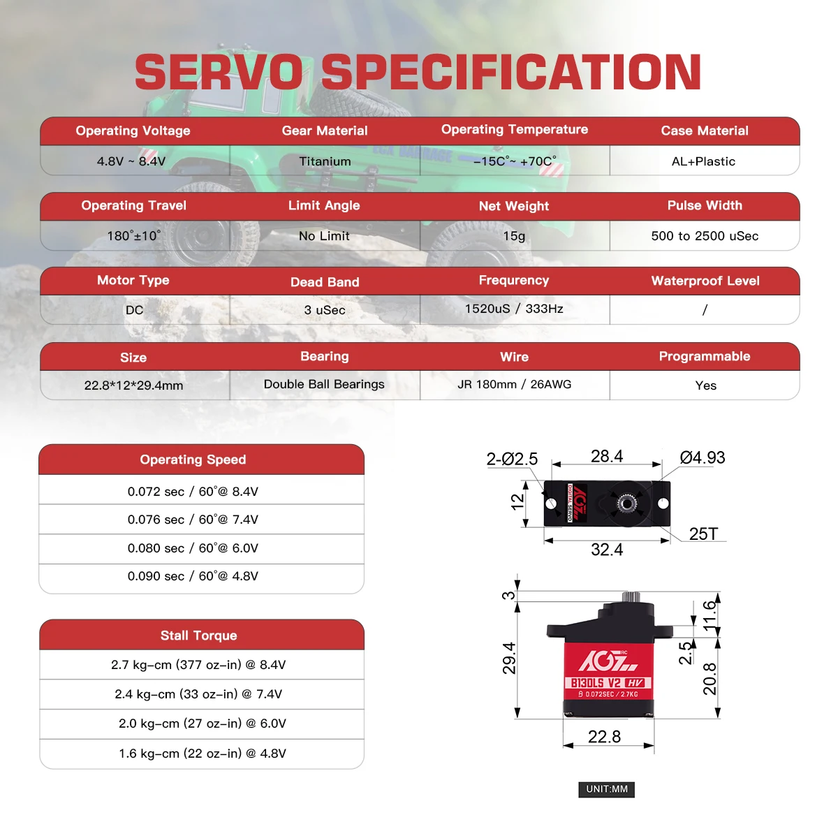 AGFRC Programmable B13DLS V2 0.08Sec Super Fast 2KG Digital Micro Servo Motor For 1/24 Scale Crawler 400/450 Size Helicopter