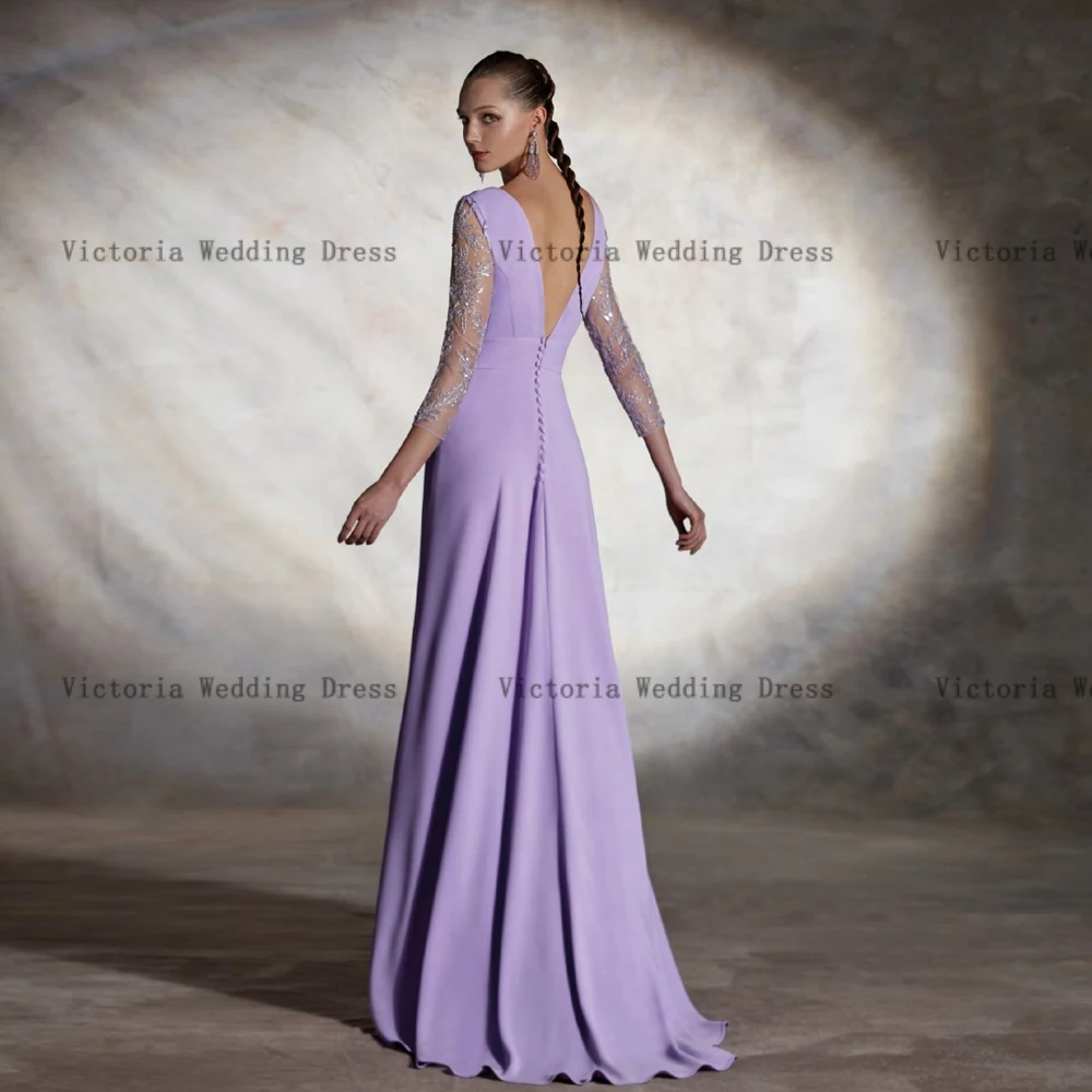 Elegant Lilac ชุดเจ้าสาว O คอยาวแขนที่กําหนดเองกางเกงชุดงานแต่งงานชุดลูกปัด FBساتة