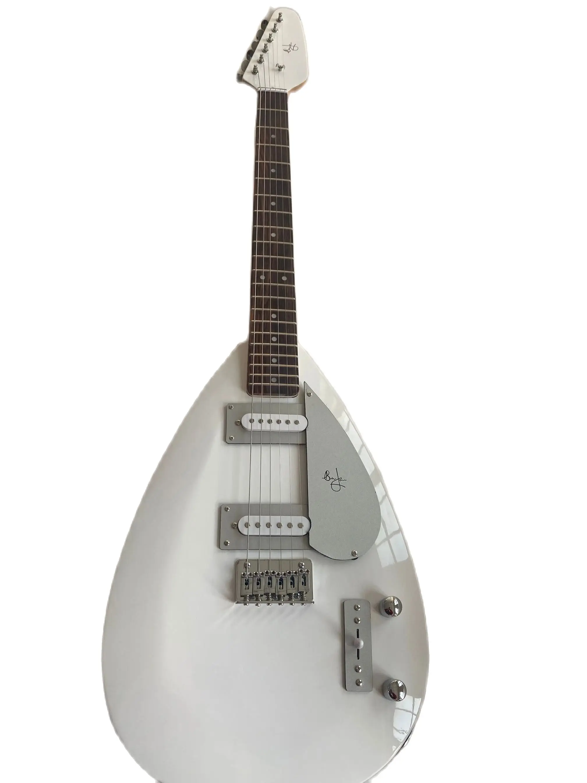 White Brian Jones Signature Teardrop Electric Guitar Maple Neck SS Pickup Chrome Hardware,Sutiable for beginners &professionals