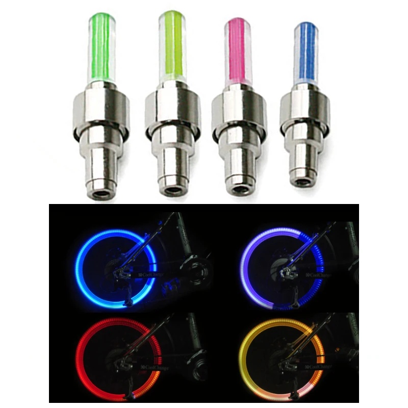 2PCS Car Motorcycle Tire Valve light Bicycle LED Light Tire valve cap flashlight wheel spoke lightweight bicycle accessories