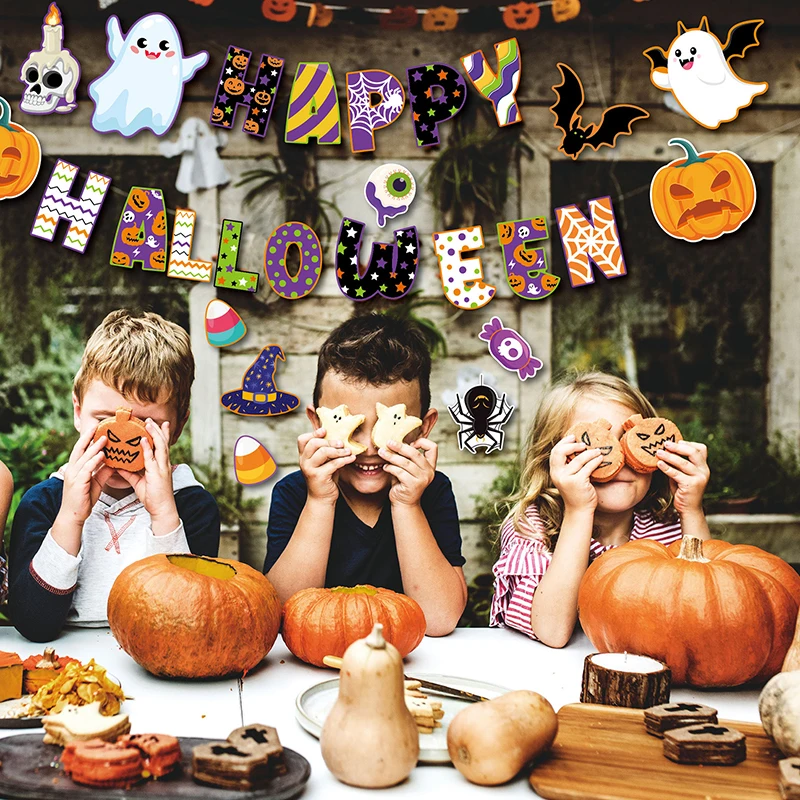 81 Pcs Happy Halloween Cutouts For Bulletin Board Decor Set With Border- Halloween Themed Pumpkin Spider Ghost Witch Paper Cut-O