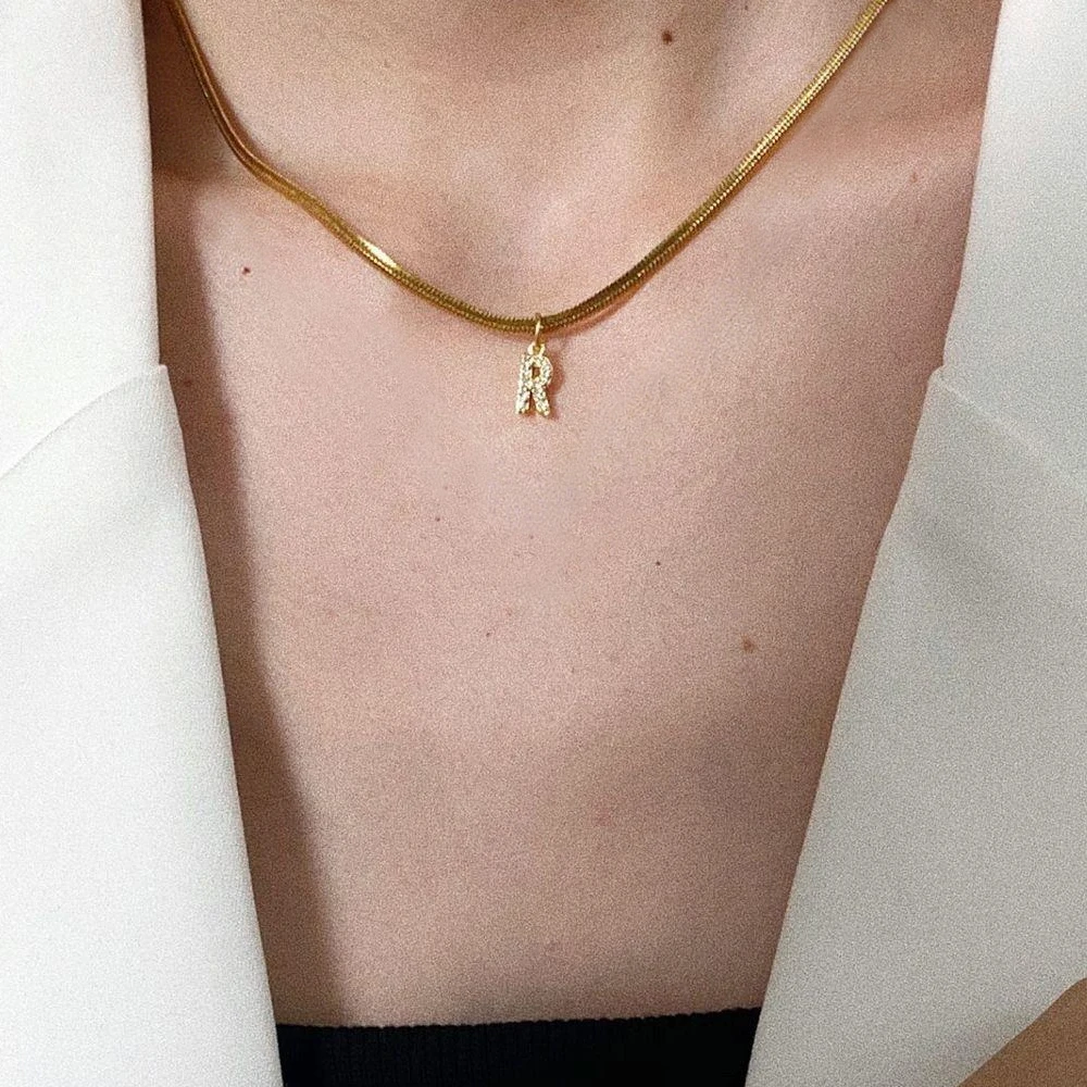 

ENFASHION Para Mujer Letter Zircon Slice Chain Necklace For Women's Stainless steel 18K Gold Plated Jewelry Dailywear P253601