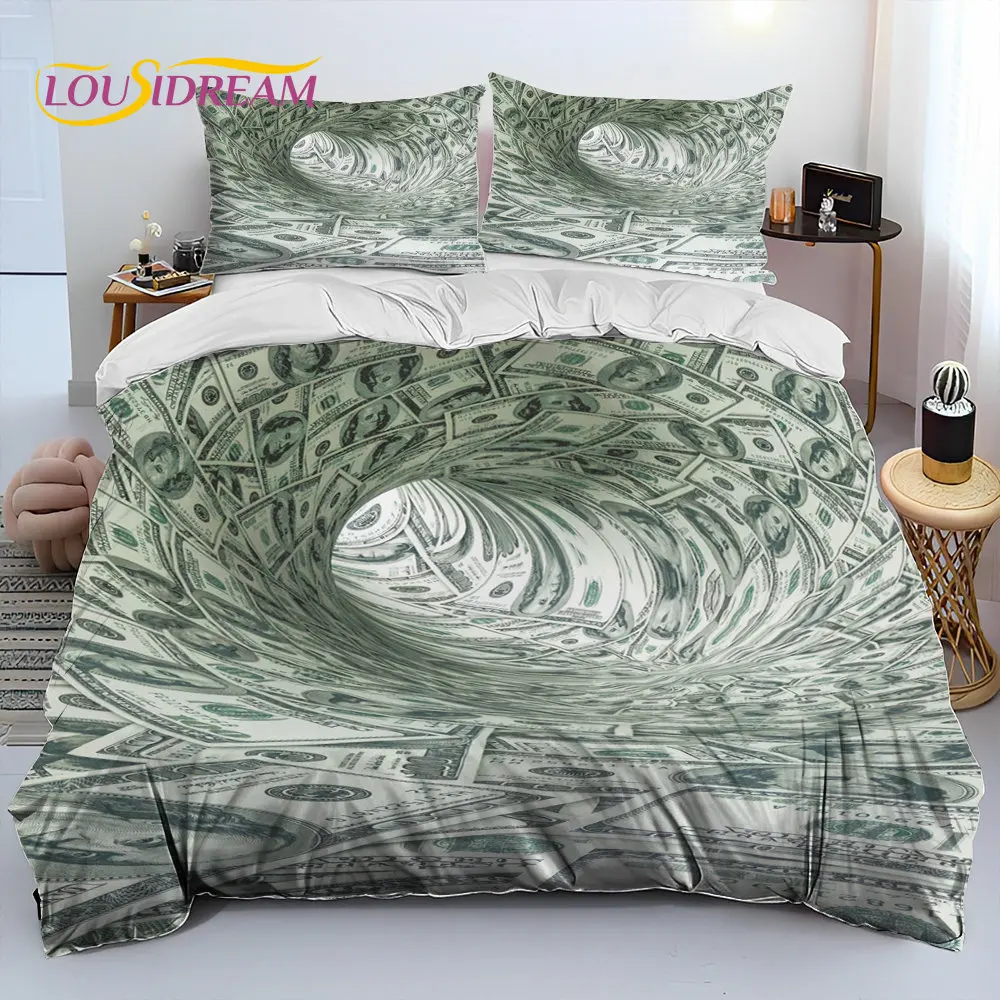 3D Illusion Dollar Euro Money Bedding Set,Duvet Cover Bed Set Quilt Cover Pillowcase,King Queen Size Bedding Set Adult Child