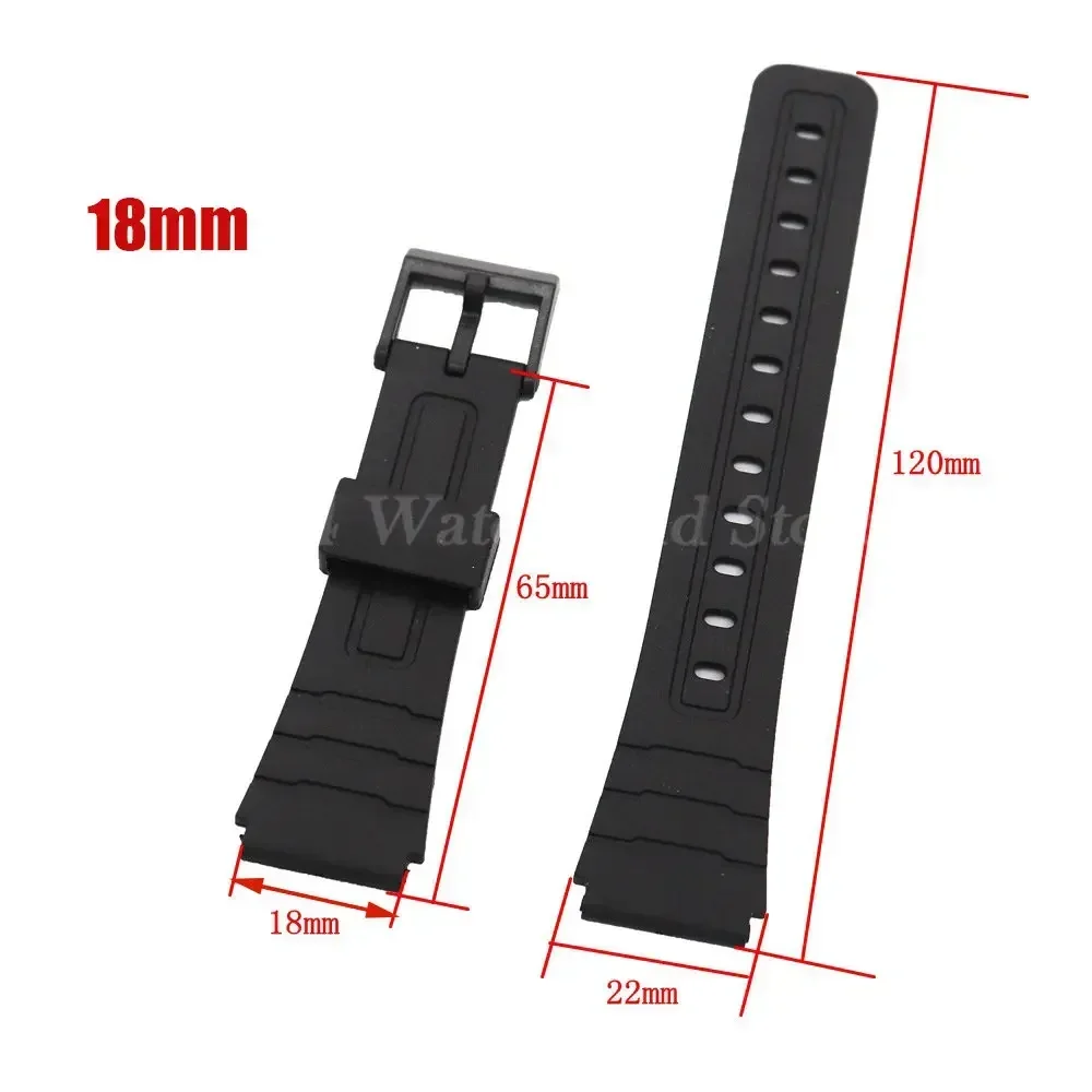 12 14 16 18 20 22mm Silicone Watch Strap for Casio W800H Black PU Resin Bracelet SGW400 F91W F84 F105/108/A158/168 AE1200/1300