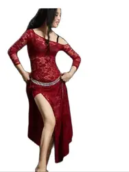 1pcs/lot woman lace belly dancing dress  female sexy solid one shoulder lace dancing dress