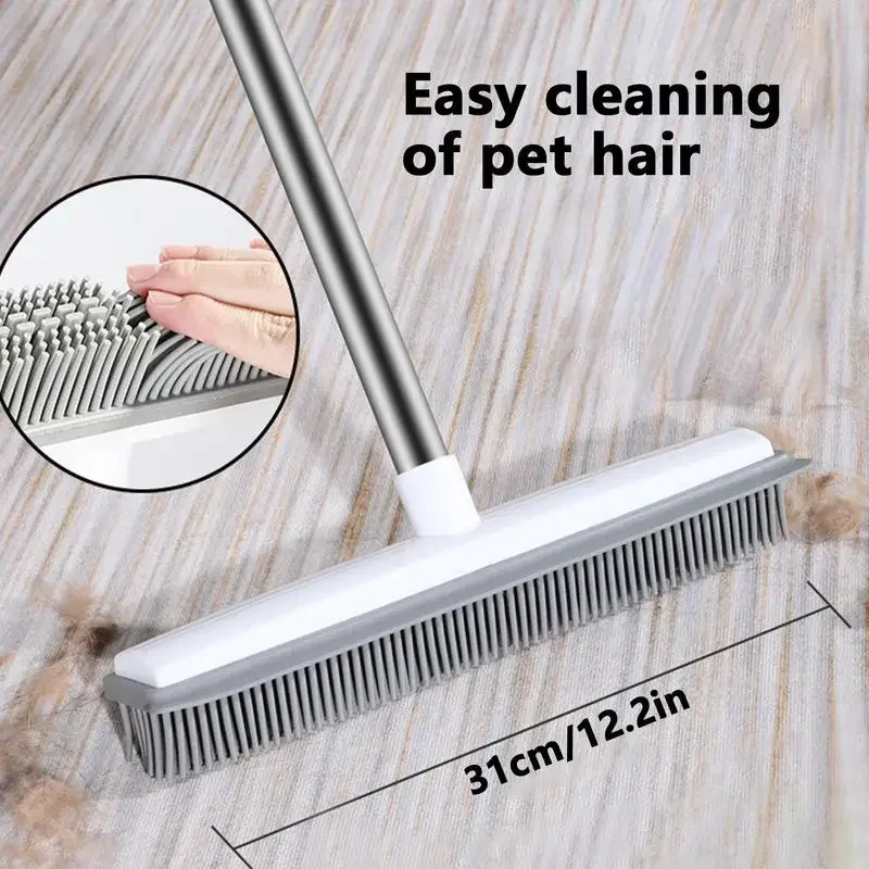 Pet Hair Rubber Broom Floor Brush for Carpet Dog Hair Remover with Built In Squeegee Silicone Mini Broom Hair Remover Cleaning