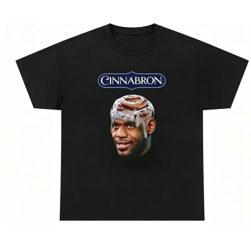 Cinnabron LeBron James Cinnamon Roll Meme Graphic Tee Summer Cool 100% Cotton Funny Basketball Viral Internet Casual Top Unisex